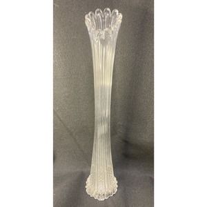 Vintage Clear Art Stretch Ribbed Glass 18" Swung Vase - Mid-Century Modern